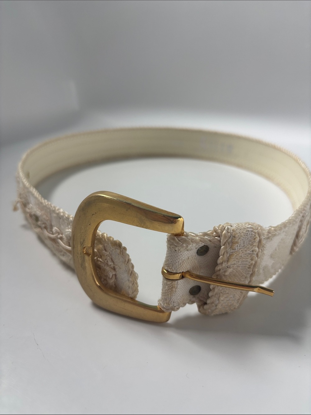 Cream Lace Belt with Gold-Tone Buckle